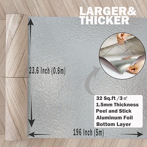 Miniatura 15 de Oxdigi Rollo de azulejos de vinilo grueso autoadhesivo, suelo de tablones de madera, impermeables, resistentes, fáciles de instalar, marrón, 23 x