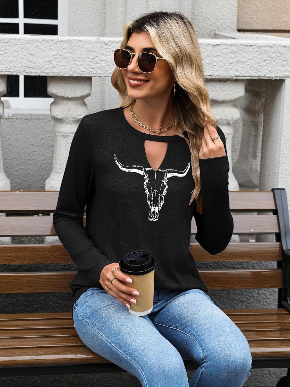 Binshre Western Country Concert Outfits Women Long Sleeve Keyhole Sexy V Neck T Shirts Vintage Rodeo Cowgirl Graphic Tees - Image 4