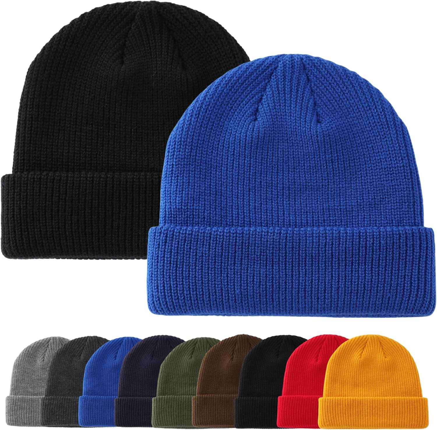Connectyle 2 Pack Classic Cuffed Beanie Hat for Men & Women Warm Winter Knit Hat Thick Beanies Skull Cap Acrylic Watch Cap