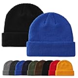 Connectyle 2 Pack Classic Cuffed Beanie Hat for Men & Women Warm Winter Knit Hat Thick Beanies Skull Cap Acrylic Watch Cap