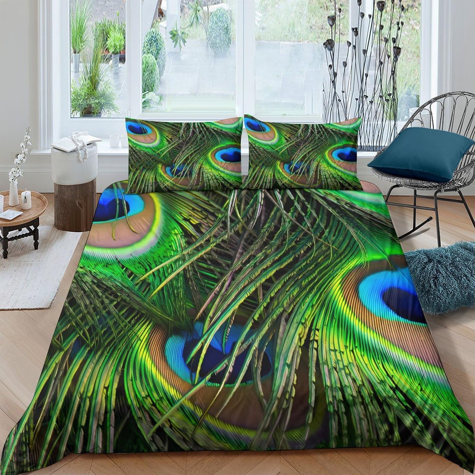 Ctjqhvkz Style-5 3D Printed Peacock Feather Fitted Sheet Microfiber Soft Anti-Slip Bed Cover Bedroom Decor For Adult Teen Single（135X200cm）