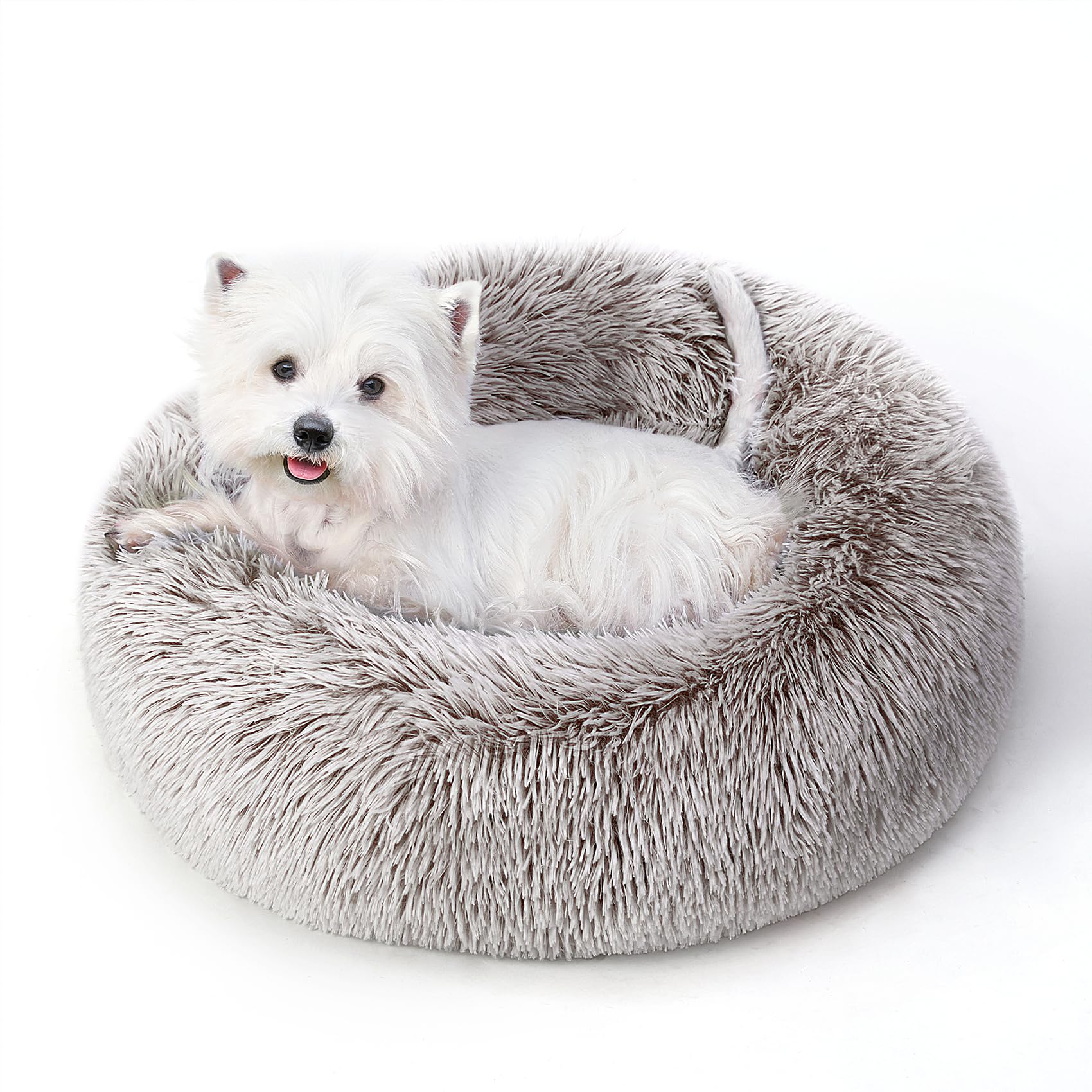 Calming Dog Bed & Cat Bed with Anti-Slip Bottom, Medium Size Washable Anti-Anxiety Donut Dog Beds for Small Dogs & Cats, Fluffy Plush Cozy Round Dog