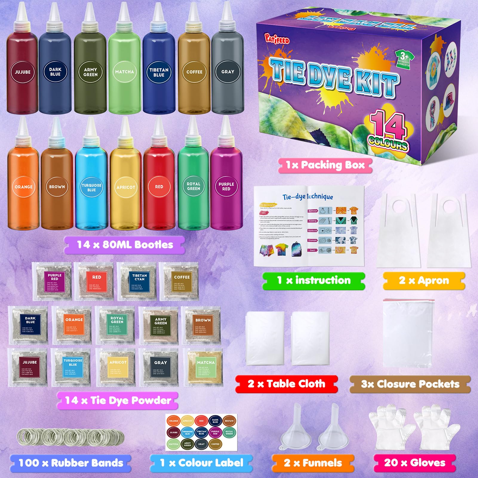 Tie Dye Kit 14 Colours, Tyedyedye Kit for Large Groups Christmas Colours, Non Toxic Permanent Fabric Dye - Image 4