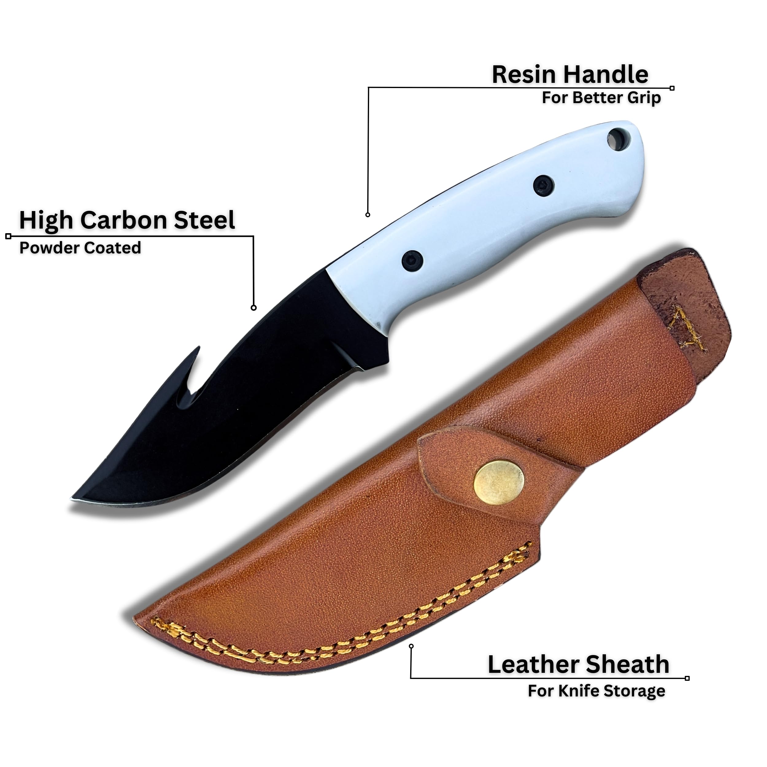 sami blades Handmade Cowboy Skinner Knife, 4 inches High Carbon Steel, Powder Coated Blade, 4