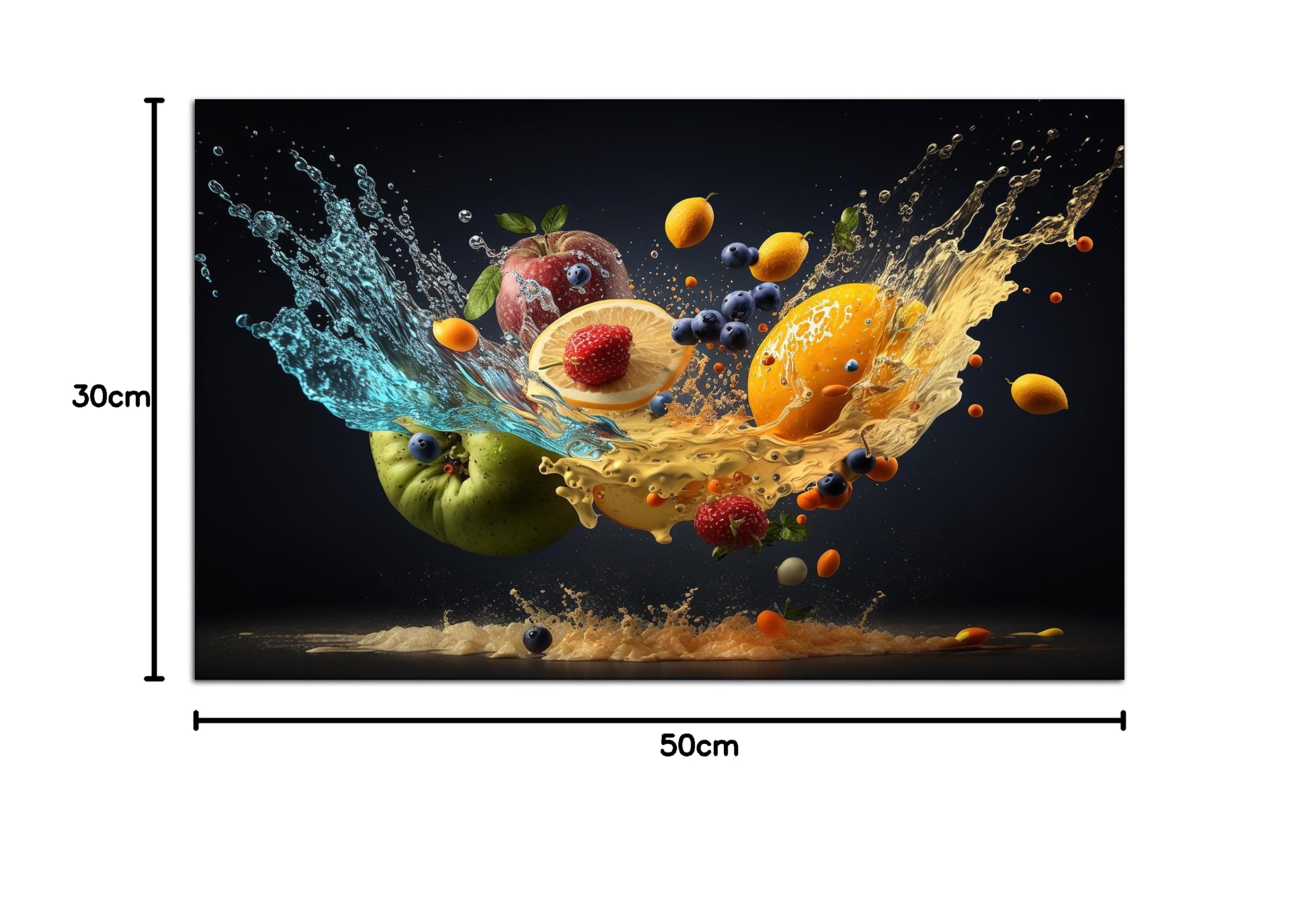 DECLINA, cadre photo décoration murale, impression sur verre acrylique, tableau cuisine, déco l’envol des fruits, art mural moderne, décoration intérieure lumineuse, 50x30 cm