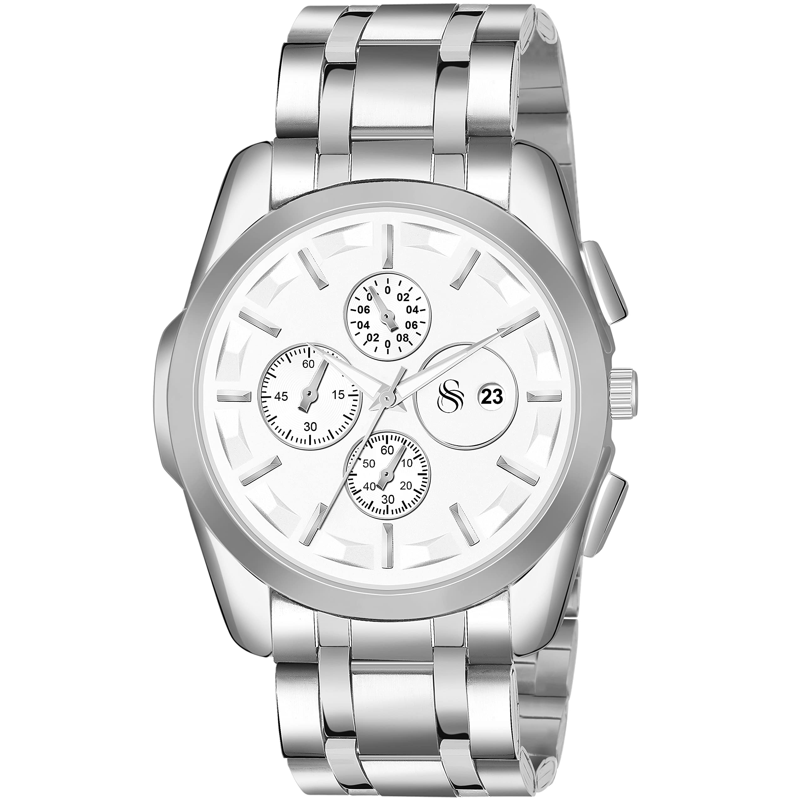 Shocknshop Analog White Dial Date Aperture Functioning Stainless Steel Chain Wrist Watch for Men -WCH81 (Silver) (B0C5QX837Y) Amazon Price History, Amazon Price Tracker