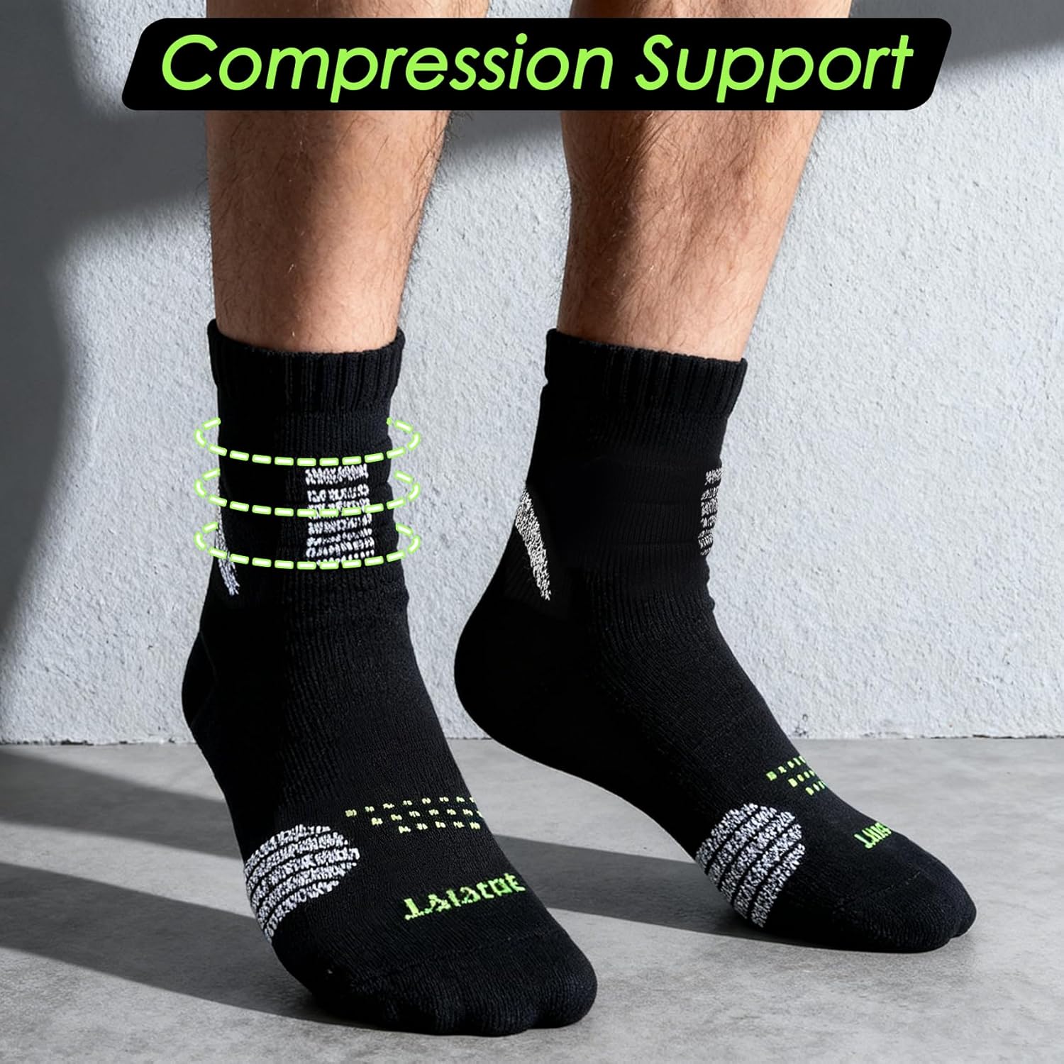 3 Pairs Compression Running Socks for Men, Cushion Padded Anti-Blister, Moisture Wicking Cooling, Athletic Socks Crew - Image 2
