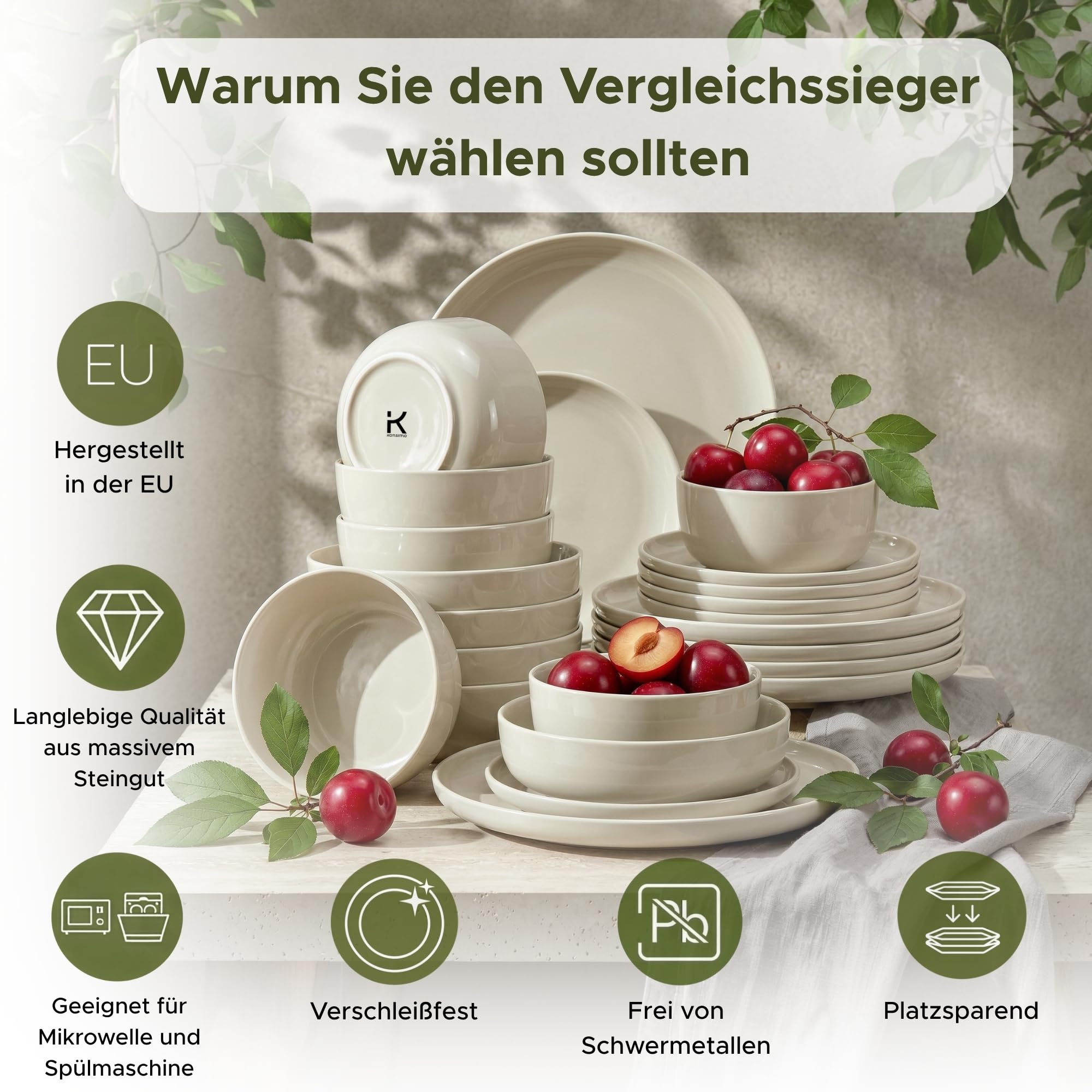 Konsimo. Geschirrset 6 Personen - VICTO Teller Set Modern 24 Teilig - Tafelservice & Geschirrsets - Kombiservice 6 Personen - Steingut Service für Familie - Geschirr Beige - Plates - Essgeschirr