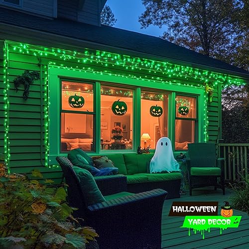 Miniatura 2 de JMEXSUSS 500 luces LED verdes de Halloween al aire libre, 173 pies de cadena de luces de Halloween impermeables con 8 modos, luces LED verdes de