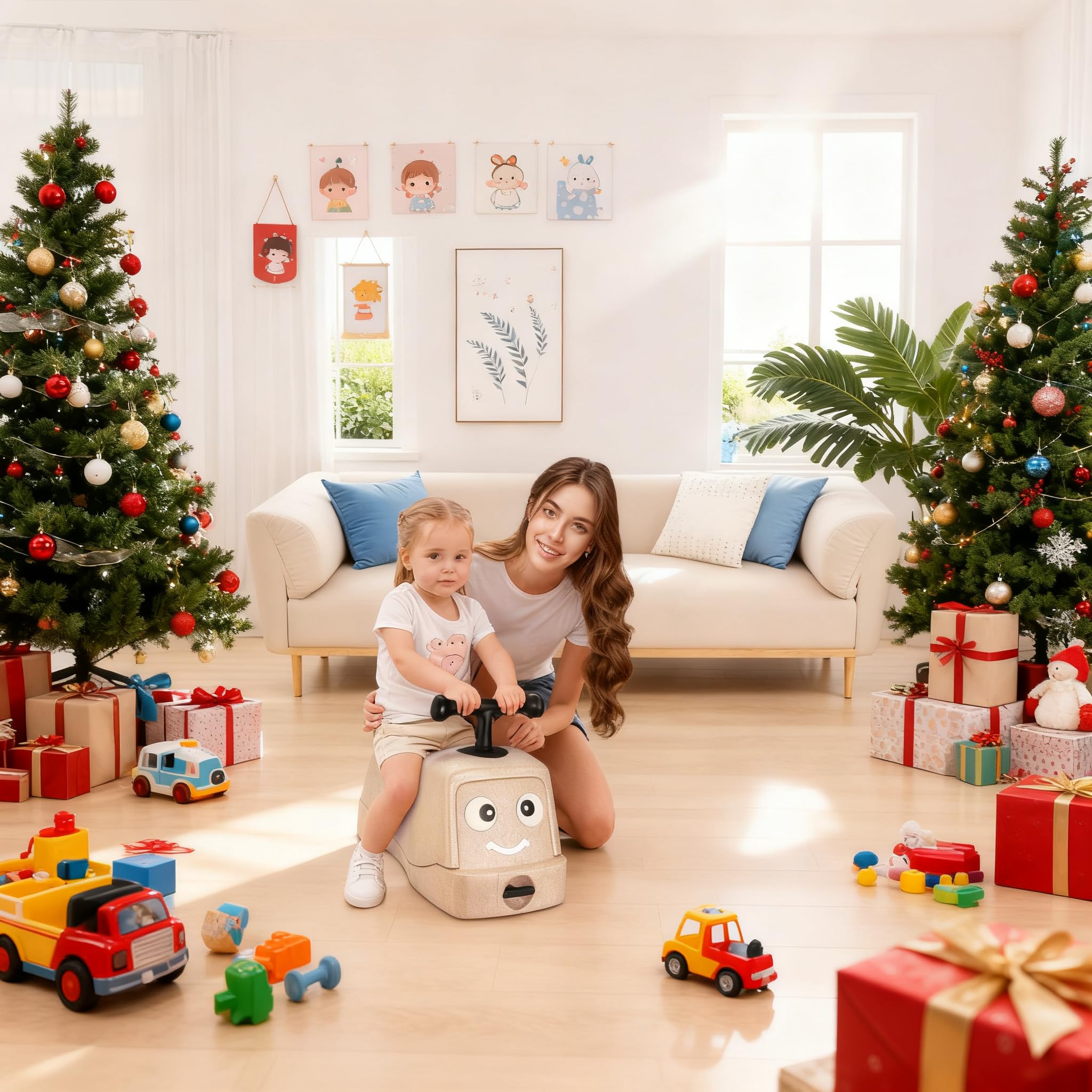 MAMIZO 5 in 1 Rutschauto ab 1 Jahr, Babyrutscher mit 4 PCS Geräuschlose Räder, Babyroller bis 20kg, Babyrollbrett, EPP, Baby Walker, Wippauto, Rutschfahrzeug, Baby Spielzeug Rutschauto, Indoor, Beige
