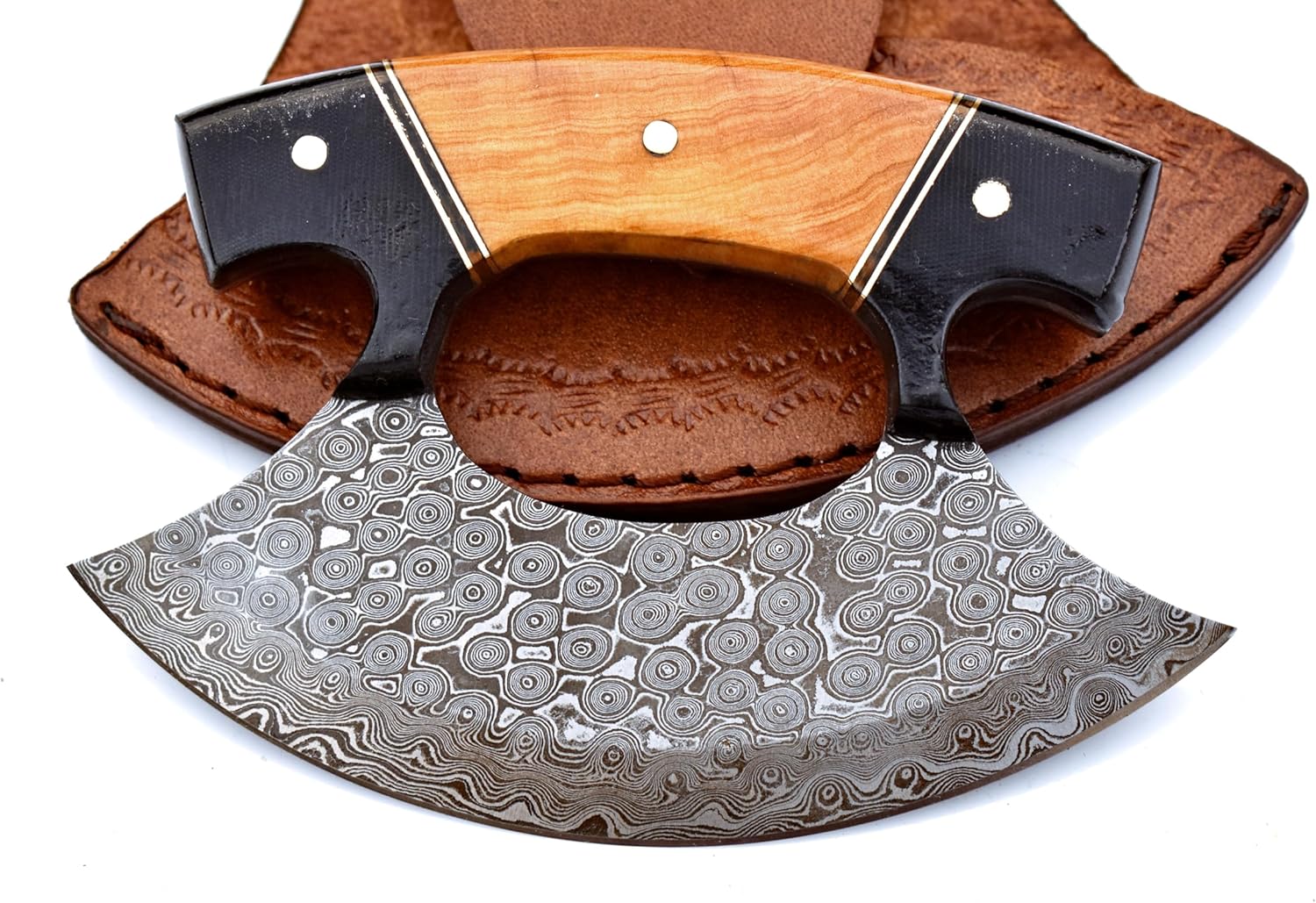 Damascus Steel ULU knife with Sheath Handmade Pizza Cutter Alaska Ulu Knife Ulu Kitchen Knife Ulu Chef Knife 5.5" Crescent Blade Chopping and Mincing Knife