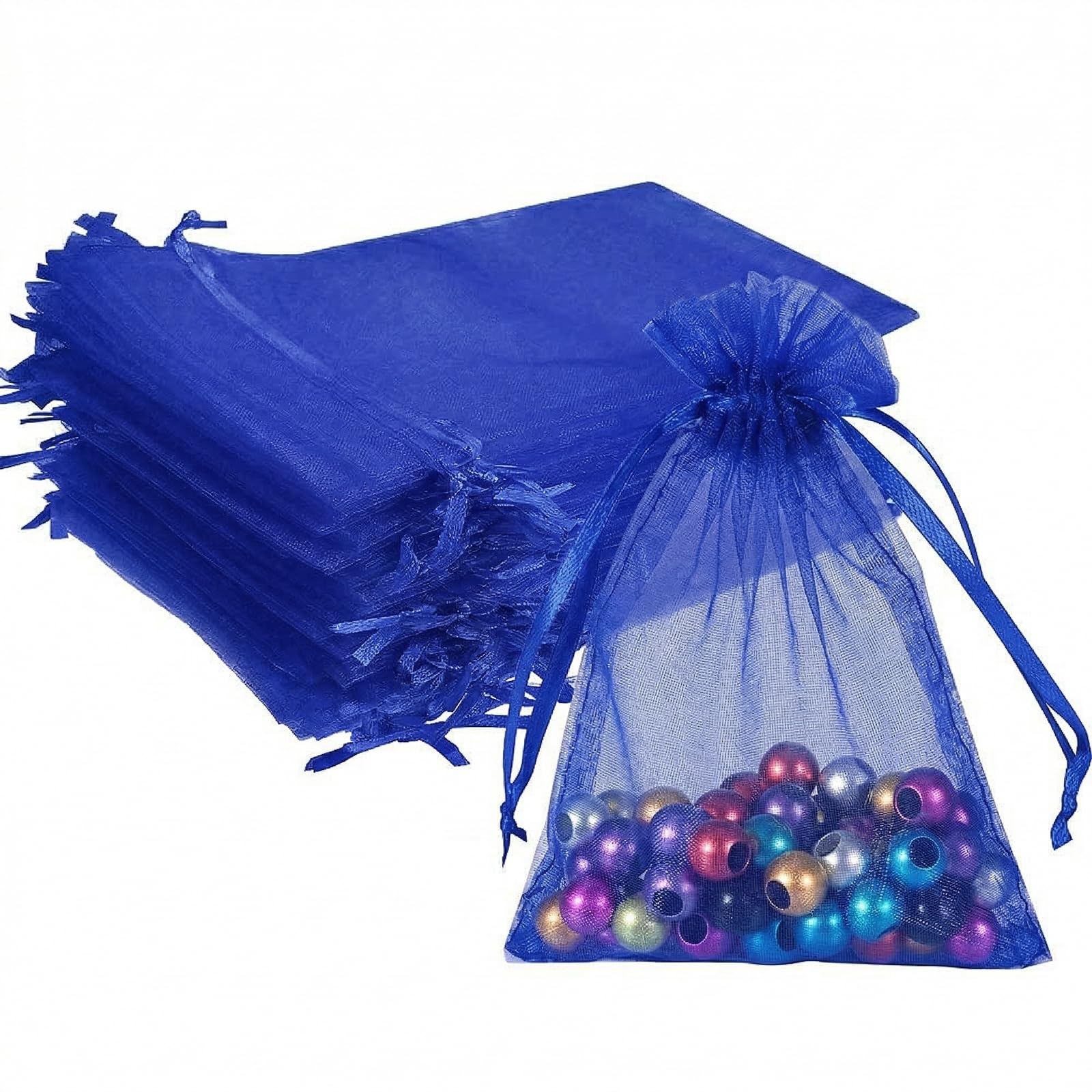 Wudygirl 100pcs 5X7 Blue Organza Bags with Drawstring Jewelry Lipstick Cosmetics Pouches Baby Shower Party Wedding Favor Candy Bags(Blue 5X7)