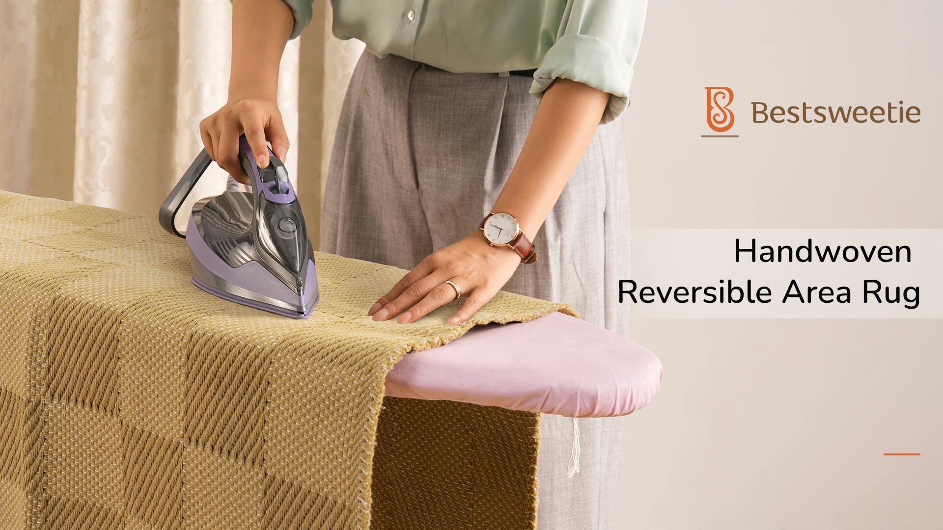 Tapete trenzado reversible 91x152 cm bajo pelo BESTSWEETIE miniatura 7