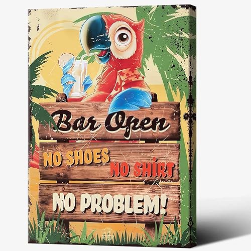 Miniatura 26 de Póster de decoración de bar Tiki con texto en inglés "Don't Worry, Be Happy Parroth", póster hawaiano para decoración del hogar, adecuado para Multi