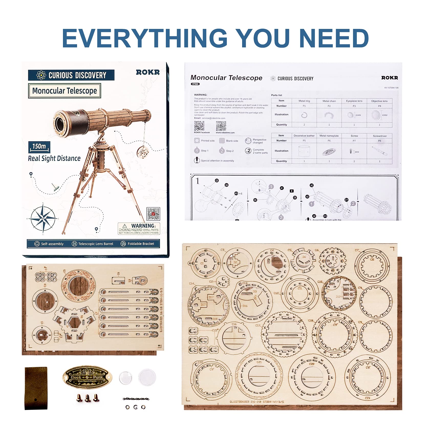 ROKR Vitascope Wooden 3D-puzzel, mechanische modelbouwkits, technische modelbouwset, klassieke handbioscoopprojector voor volwassenen en jongeren