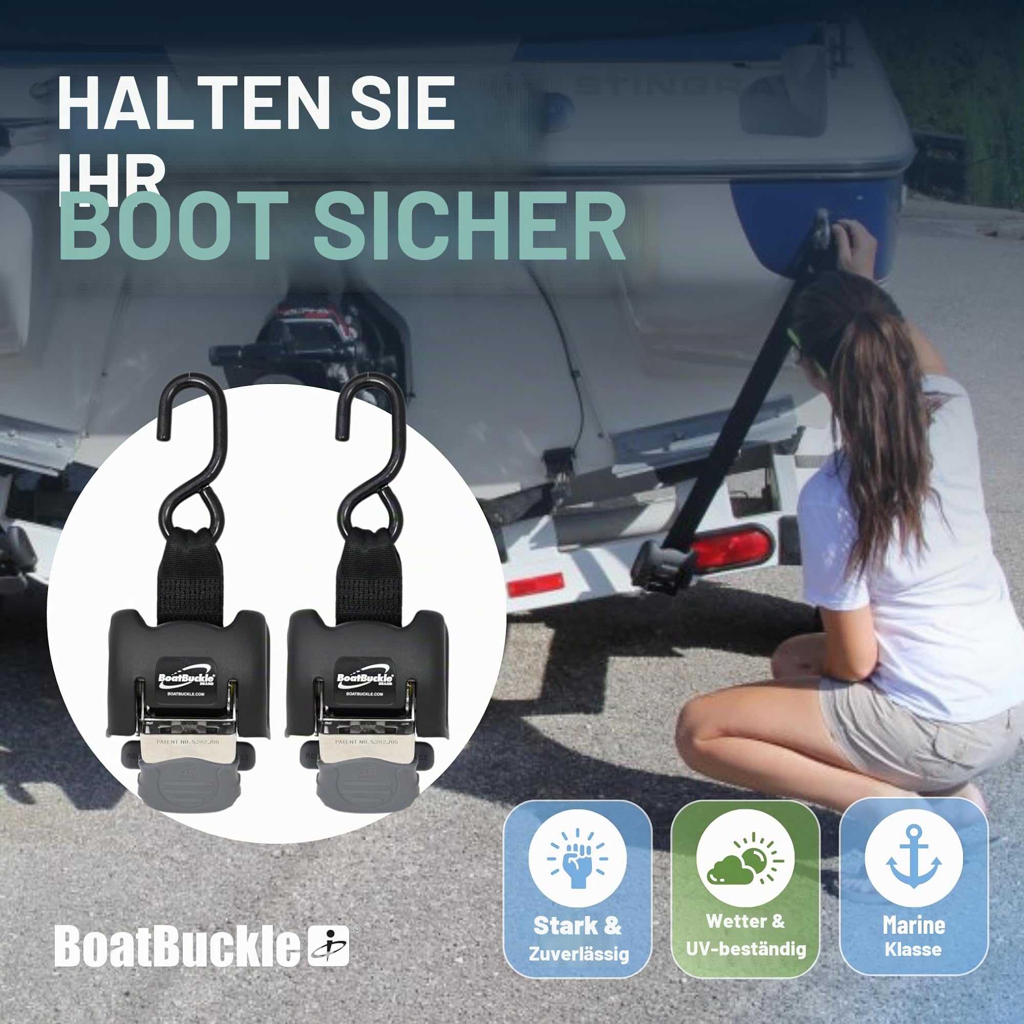 BoatBuckle G2 Edelstahl-Spanngurt (schwarz), 1 Paar