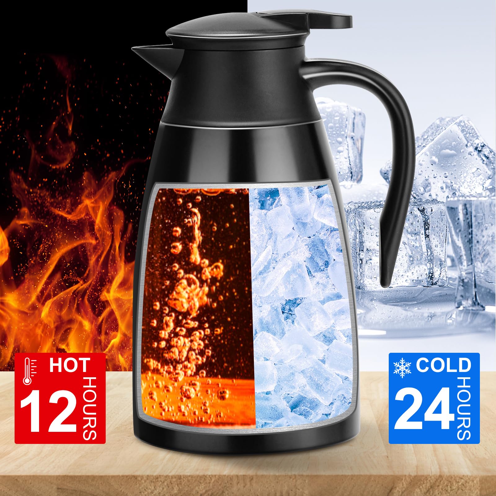 PARACITY Caraffa Termica per Caffè e Tè - 1,5 L, Doppia Parete Isolata Sottovuoto, 18/8 Acciaio Inox, Mantiene Caldo
