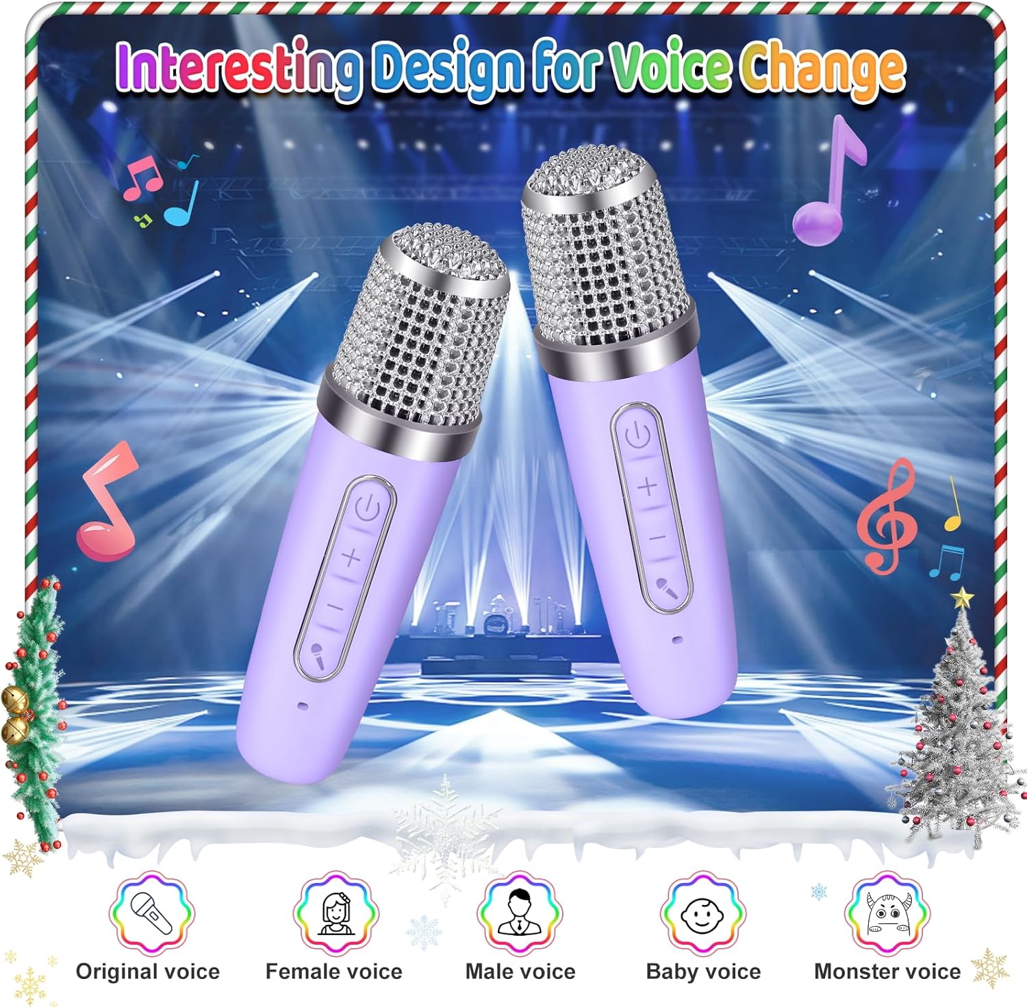 Mini Karaoke Machine for Kids with 2 Wireless Microphones - Toys Gift for Boys Girls Ages 4, 5, 6, 7, 8, 9,10,11,12+Year Old - Christmas, Birthday, Party Singing Gift (Purple) - Image 5