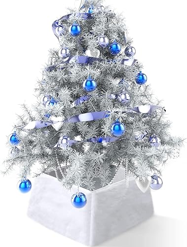 Miniatura 2 de Collar de árbol de Navidad, piel sintética, caja de árbol de Navidad, cubierta base, anillo cuadrado, falda de felpa blanca nevada para decoraciones