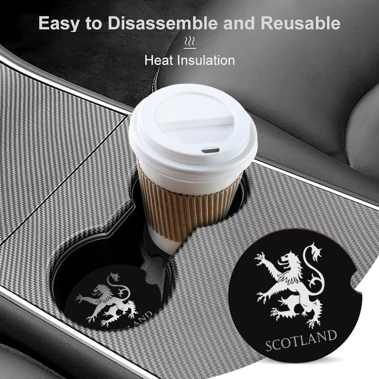 Lion Rampant Scotland Scottish Cute Car Coasters 2.56 Inch Absorbent Cup Holder for Drinks Auto Interior Accessories