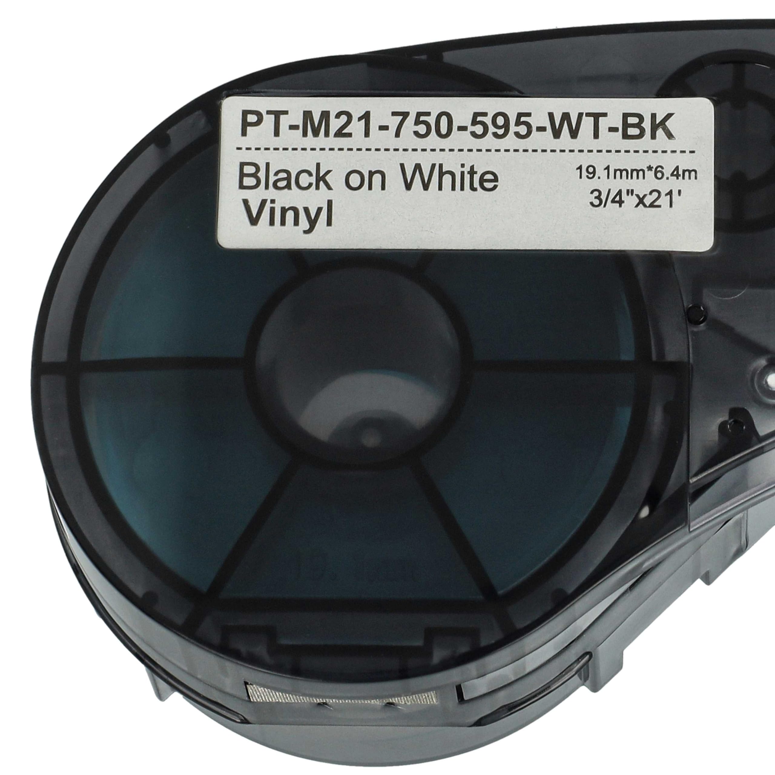 vhbw 5x Schriftband-Kassette Ersatz für Brady M21-750-595-WT für Etiketten-Drucker 6,4m x 19,05mm Schwarz auf Weiß, Vinyl