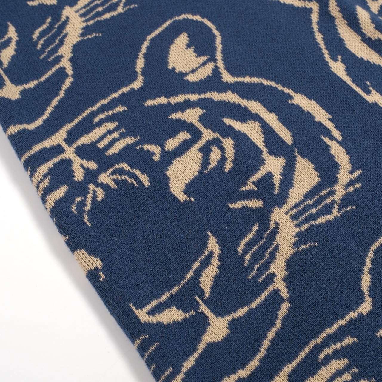 OXKnit Knittd Midi Skirts for Women, Mod Style Casual Retro Tiger Pattern High Waist A Line Cotton Blue Skirts