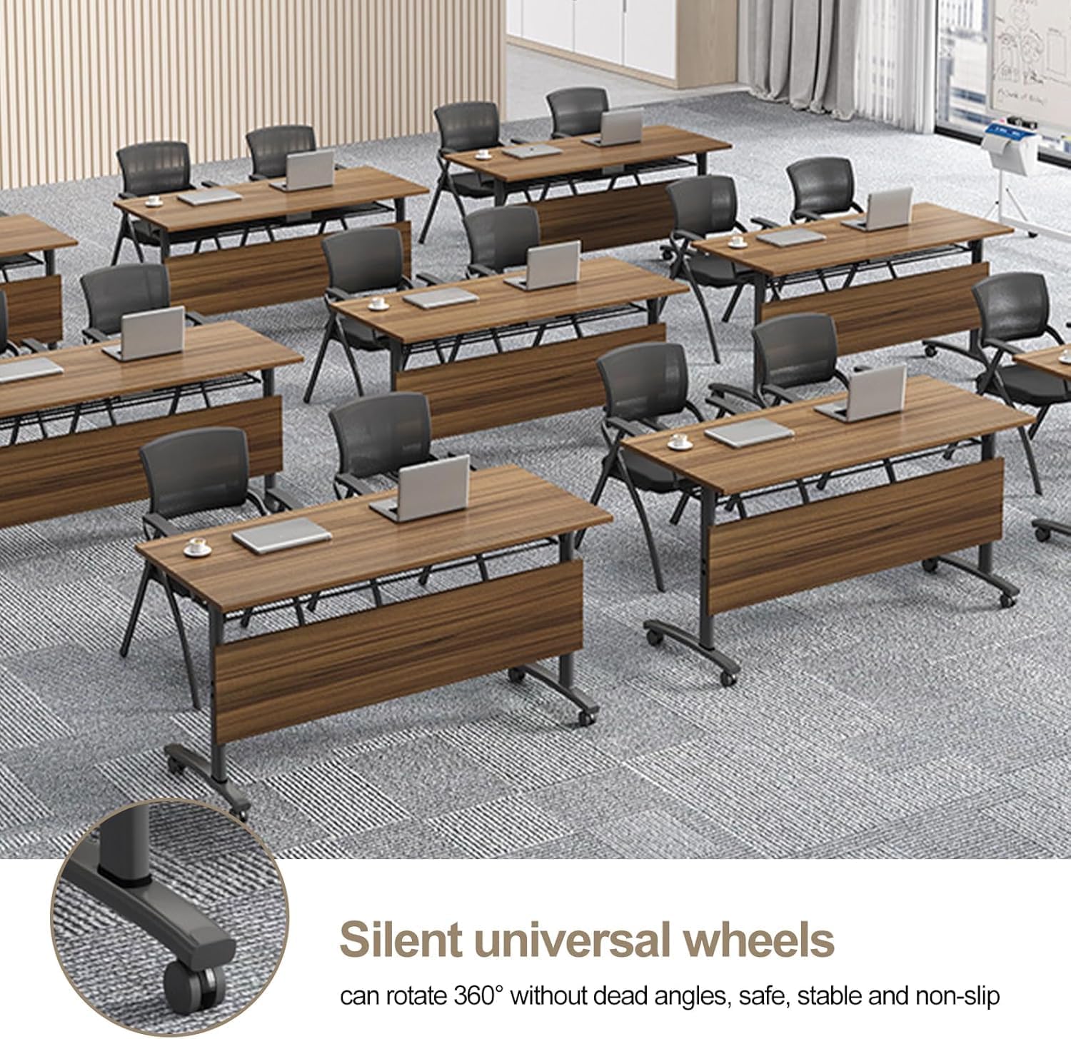 Conference Table, Folding Conference Room Tables with Flip-Top Design, with Caster Rectangular Modular Conference Room Table, for Office Conference Room Training Room (4Pcs 180cm/70.9in)