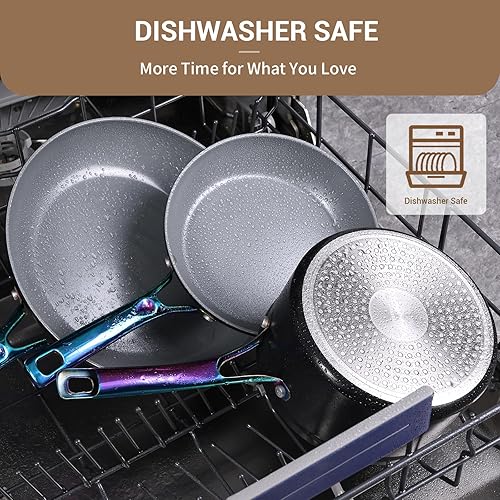 Miniatura 4 de Ammeloo Juego de 17 utensilios de cocina de cerámica, juego de ollas y sartenes de inducción antiadherentes, mango de color premium que se mantiene