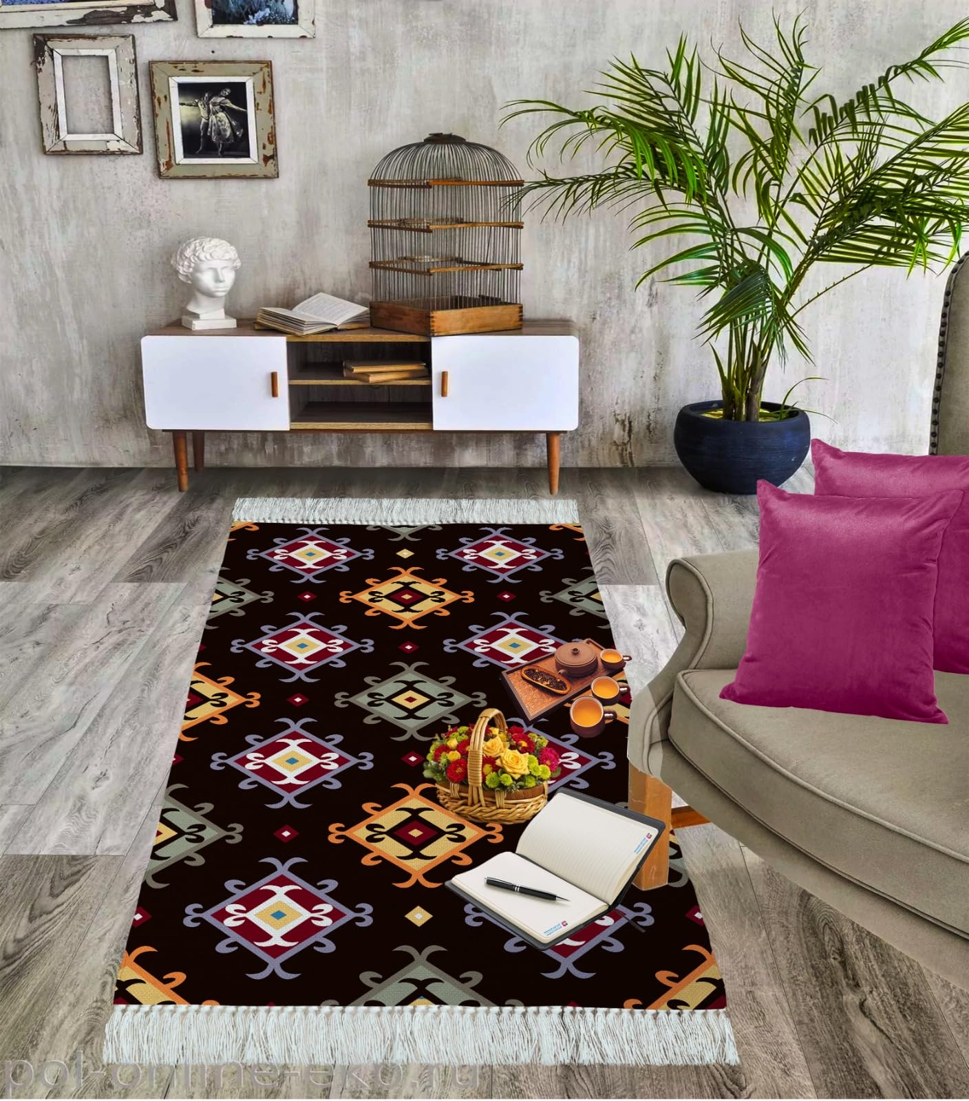 Onlyone1 Printed Dhurrie Rug - Modern Feet Multicolor Floor Carpet/Mat for Living Room, Bedroom, and Pooja Ghar | Eco-Friendly, Stylish and Durable Home Decor (Red & Grey/Size 2X3)