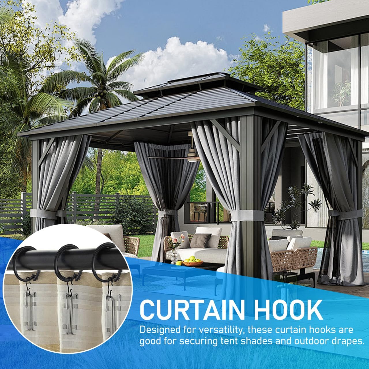 Kisangel 30pcs Plastic Curtain Hooks: Shower Curtains Holders Outdoor Rings for Tents and Canopies Stable Support Camping Hiking