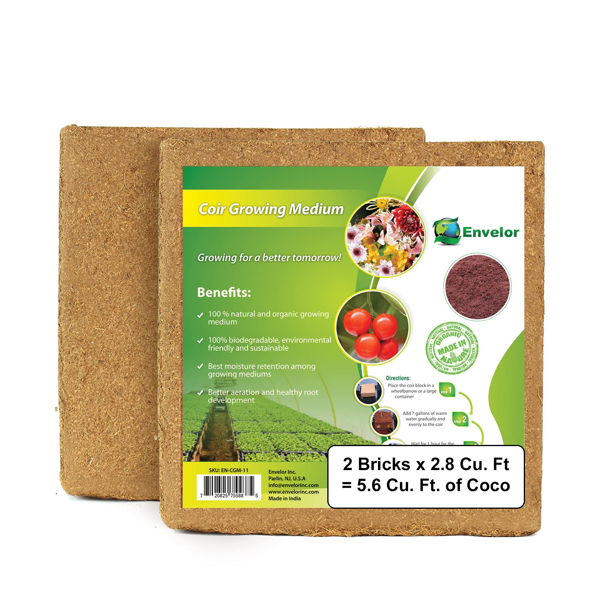 Buy Envelor Coco Coir Bricks, Compressed Coconut Fiber, Natural Coco