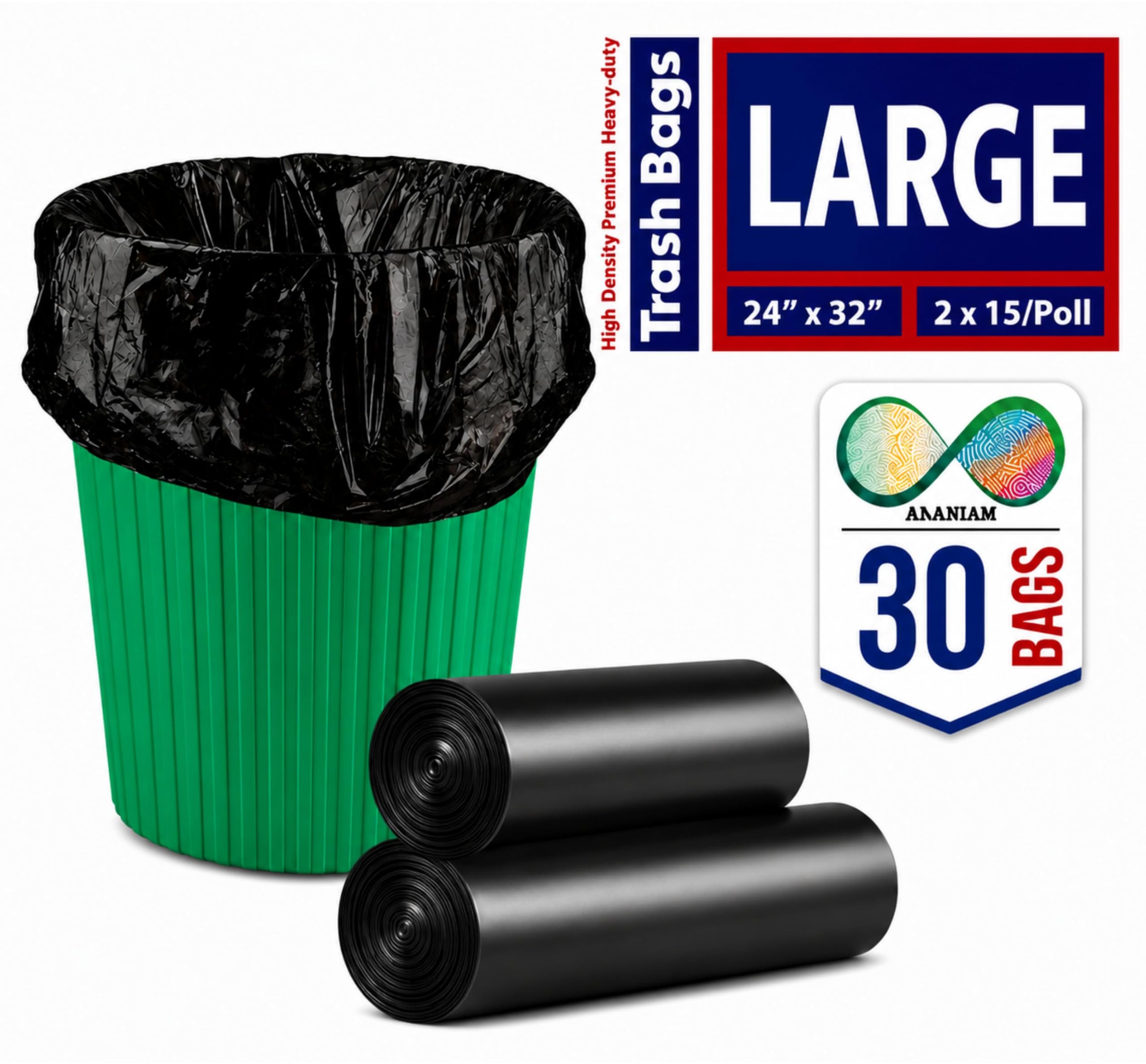 Large Black Garbage Bags - 30 Pack -3