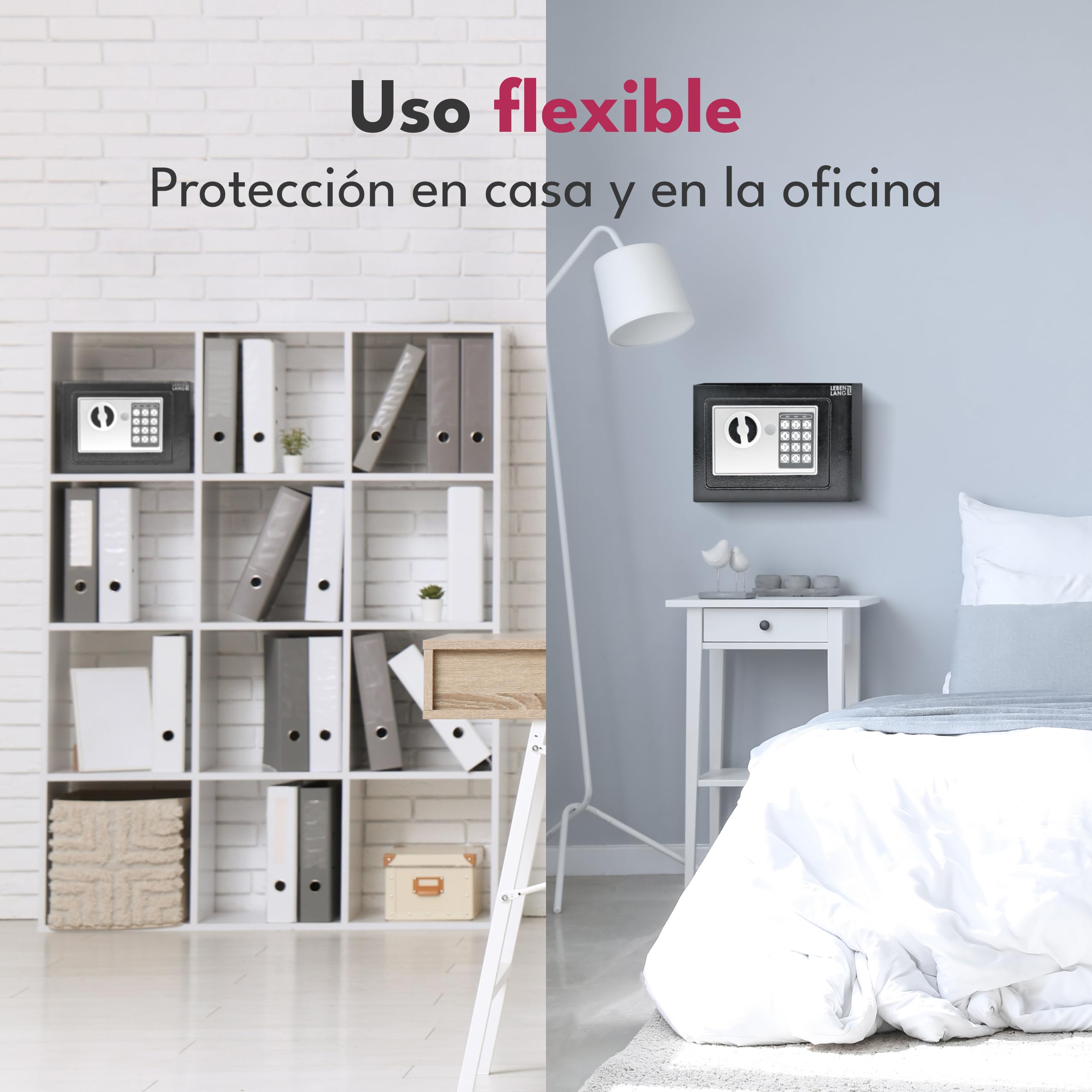 LEBENLANG 5L Caja fuerte pequeña para el hogar - Incl. bolsa ignifuga para documentos & llave de emergencia I caja fuertes empotrable mueble caja fuerte con cerradura de combinación Mini safe Cofre