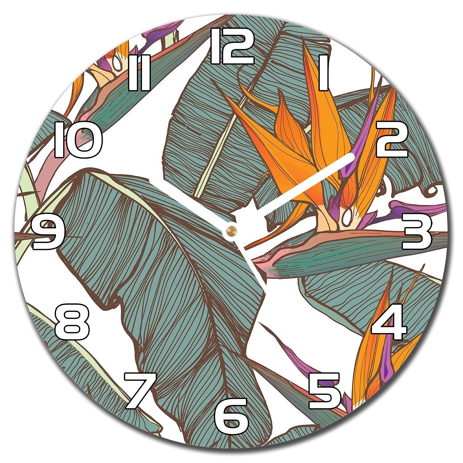 Horloge murale verre sécurité robuste motif Paradis Fleurs