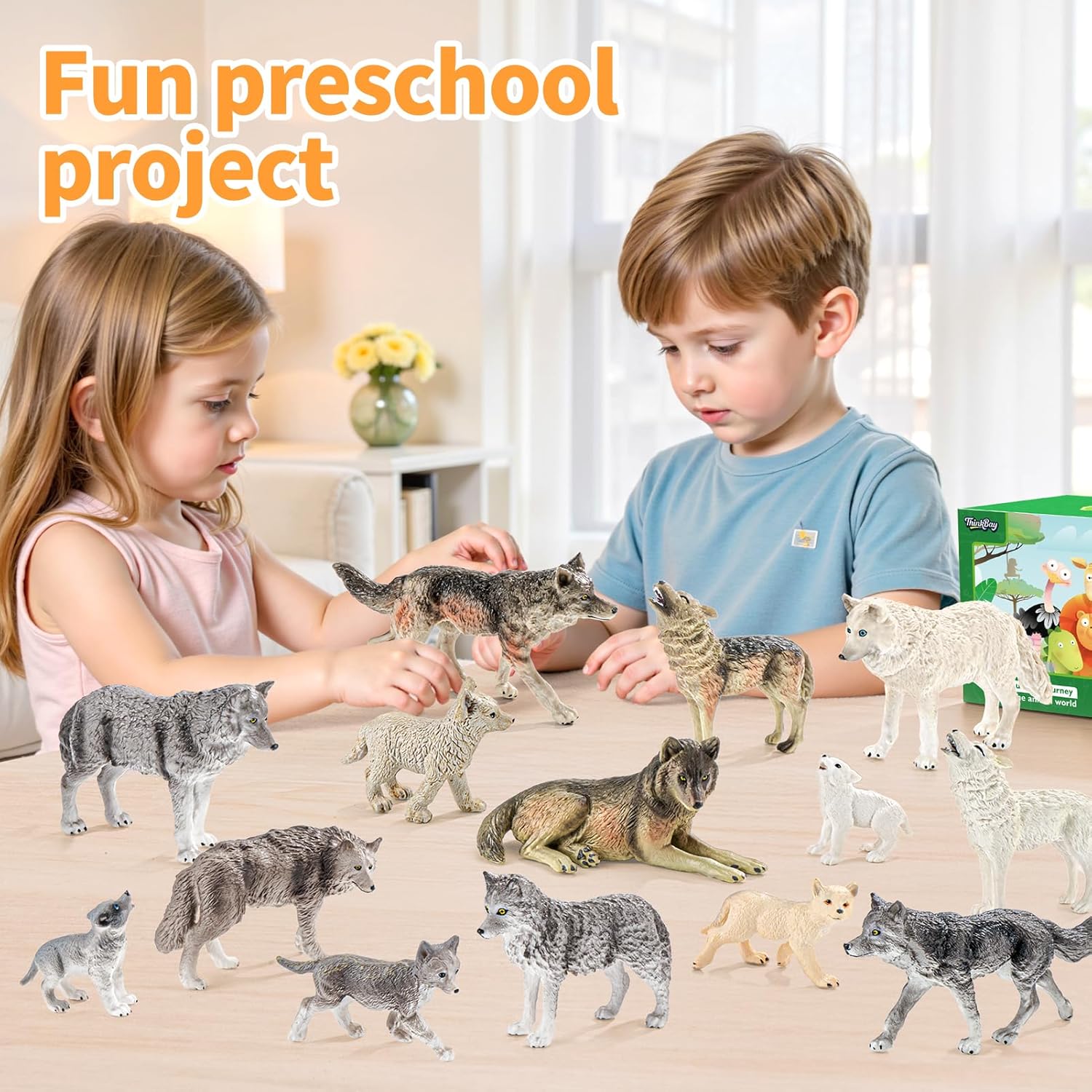 14PCS Wolf Toy Animal Figurines, Realistic Plastic Zoo Safari Animal Toys for Toddlers 3 4 5 6 7, Forest Wolf Animals Figures, Educational Toy Cake Toppers Birthday Gift for Kids Boys Girls