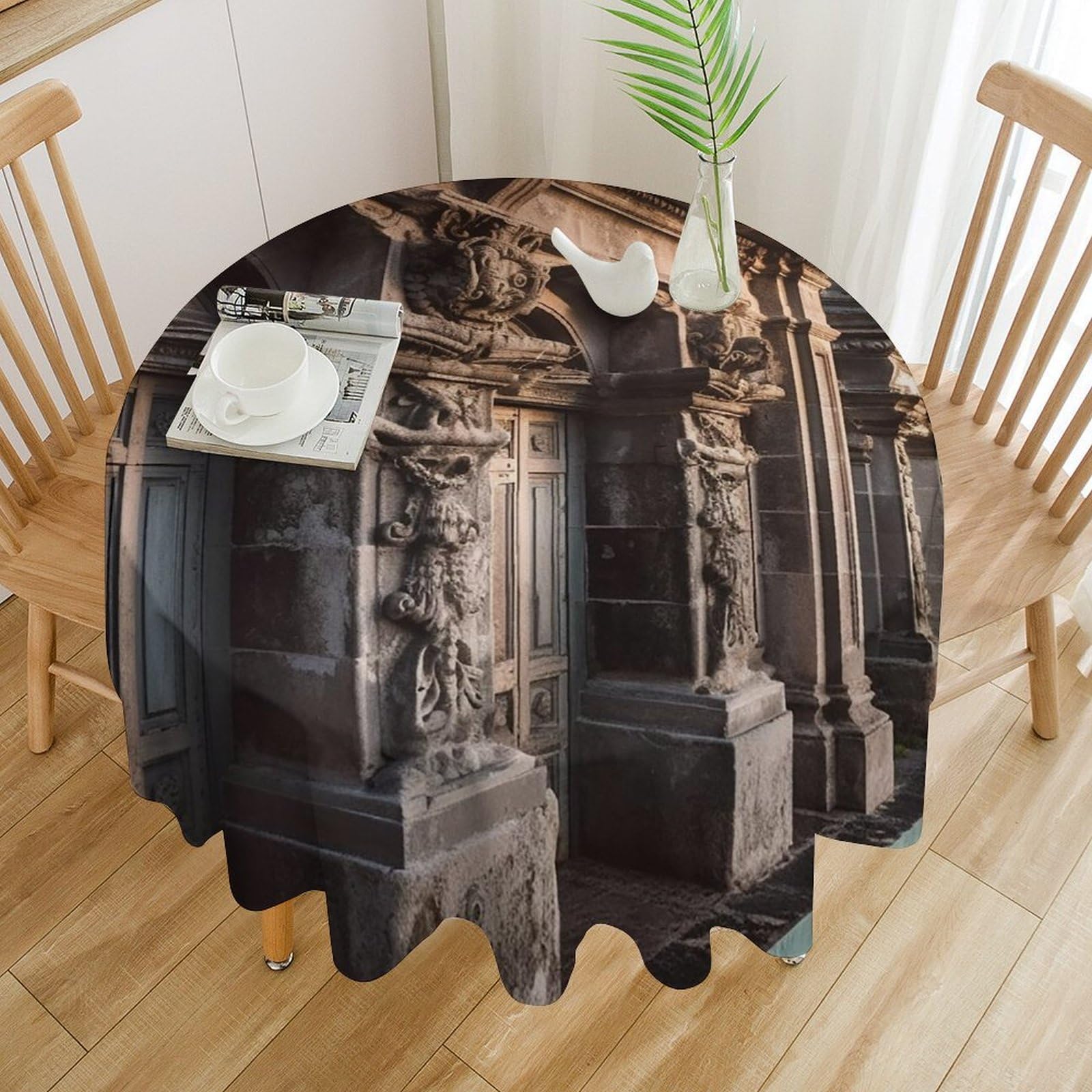 Nappe de table ronde imperméable pour repas en terrasse et fête