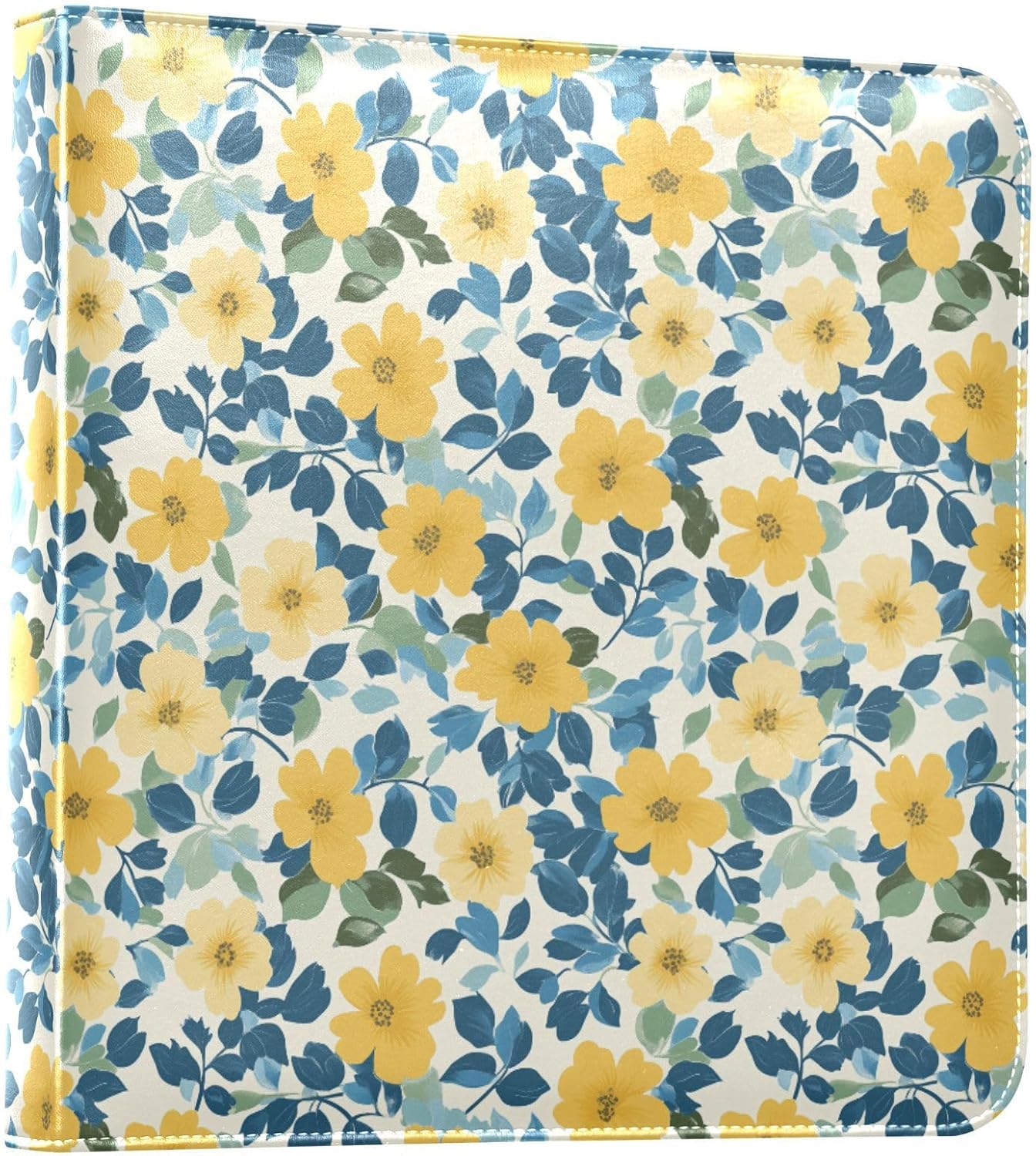 ALAZA Yellow Flowers Leaves Photo Album Self Adhesive Scrapbook Album PU Leather Cover 3 Ring Binders Photo Book for Wedding Family Travel Memory