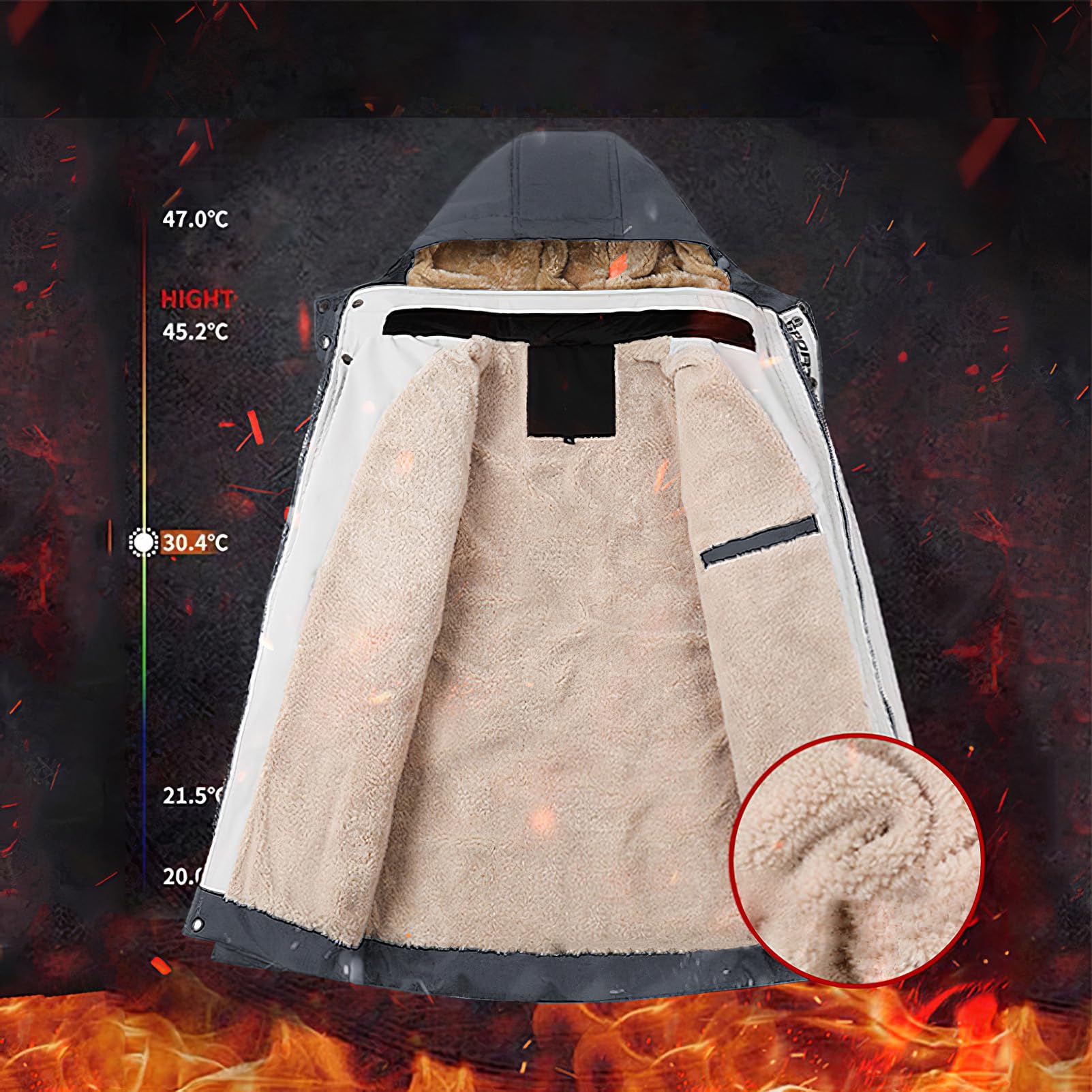 amropi Hombre Abrigo Forro Polar Parka Chaqueta con Capucha Invierno Cálida Cazadora