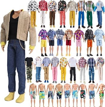 E-TING 10 Sets Casual Varsity Jacket Set= 5 Sets Casual Outfit for 12 Boy Doll with 5 Pairs Shoes Vintage Lightweight Suede Bomber Jackets+ Casual Wear Clothes