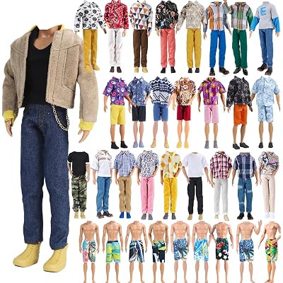 E-TING 10 Sets Casual Varsity Jacket Set= 5 Sets Casual Outfit for 12″ Boy Doll with 5 Pairs Shoes (Vintage Lightweight Suede Bomber Jackets+ Casual Wear Clothes )