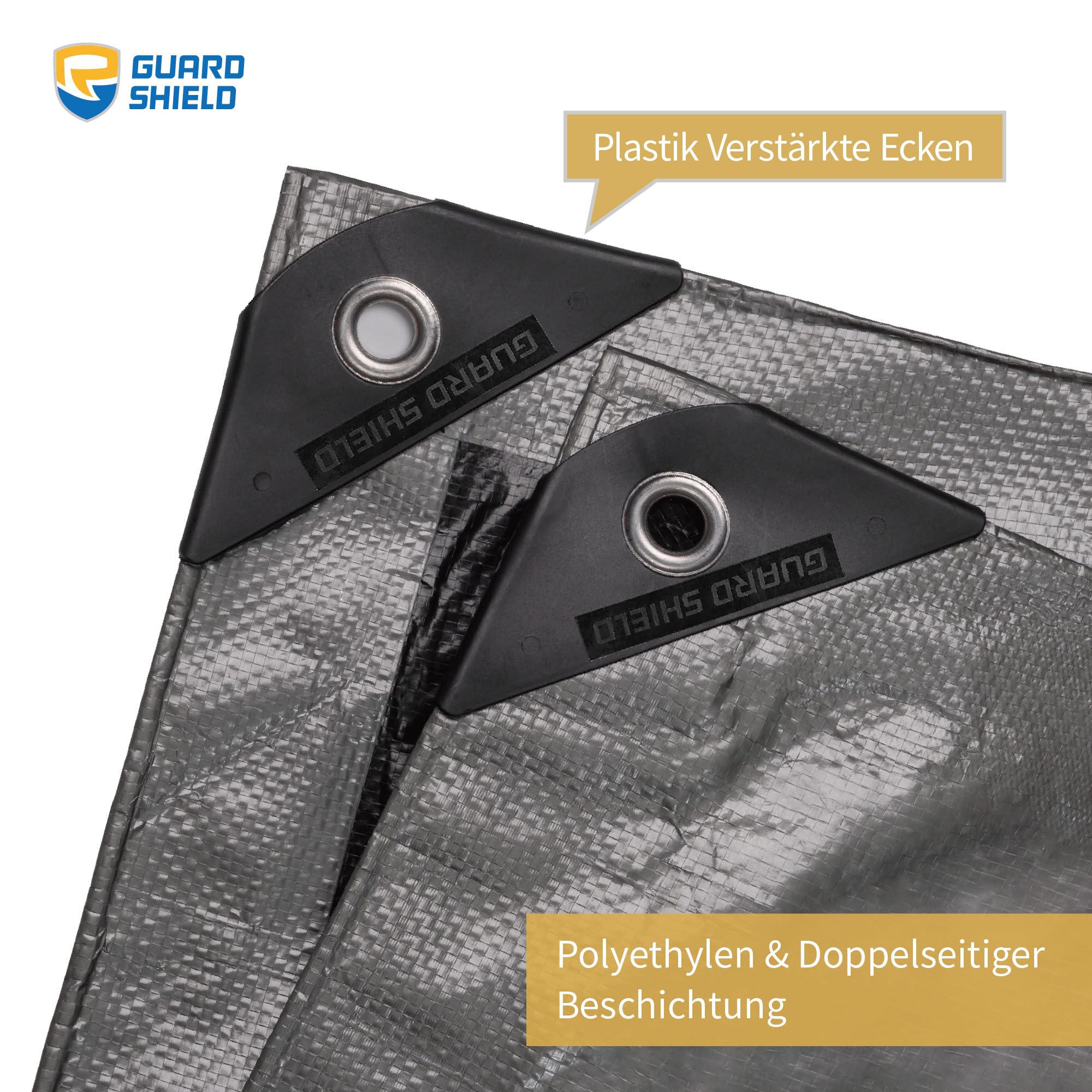 GUARD SHIELD Telone di copertura con occhielli, impermeabile, 4 m x 5 m, grigio, argento/nero, multifunzione, in poliestere, 120 g/㎡, telo protettivo, multiuso, resistente agli strappi, stabilizzato