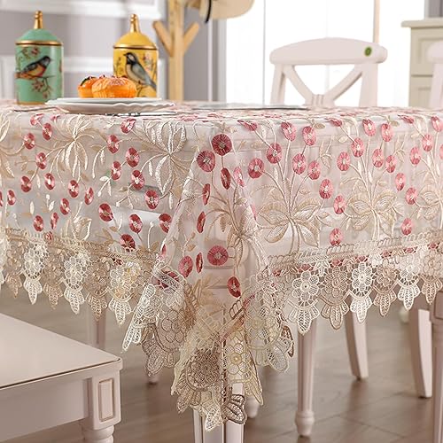 Miniatura 9 de Mantel de encaje rectangular elegante bordado para boda, banquete, fiesta de cumpleaños, mesa de comedor formal, cubierta a prueba de polvo, rojo