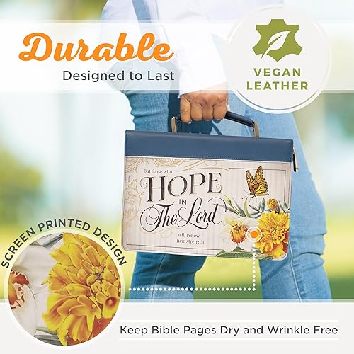 Miniatura 3 de Christian Art Gifts Funda para Biblia de moda floral azul vibrante para mujer Hope in The Lord - Isa. 4031 versículo inspirador de las Escrituras,