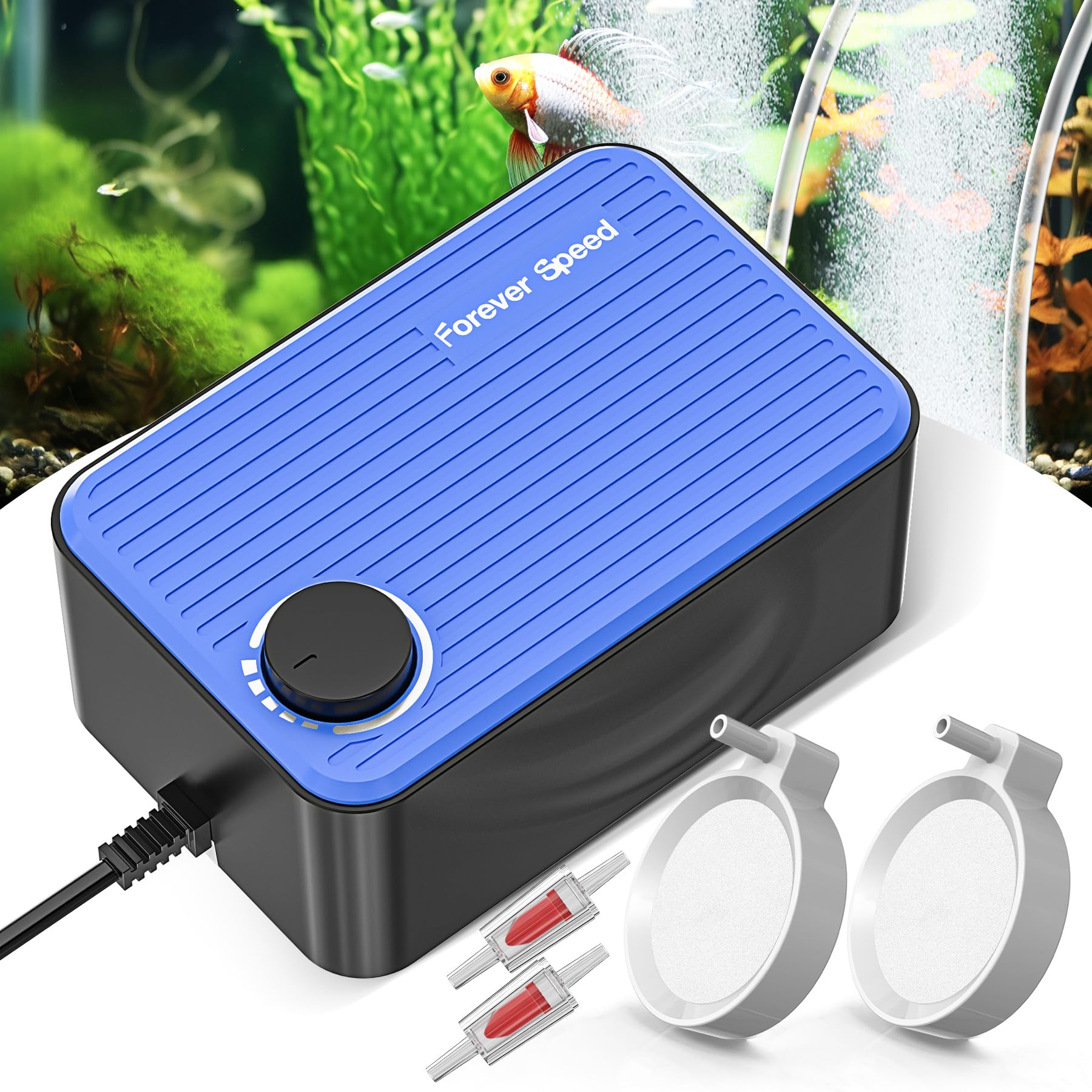 Forever Speed Bombas de Aire para acuarios Ultrasilenciosa 5.5W, 240L/H Bomba de Oxígeno para Acuarios Ajustable, Bomba de Aire para Acuario Doble Cabeza para 60-400L