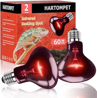 HARTOMPET 60W Infrared Red Heat Lamp Basking Bulb for Reptiles & Lizards, E26 Base | 2 Pack