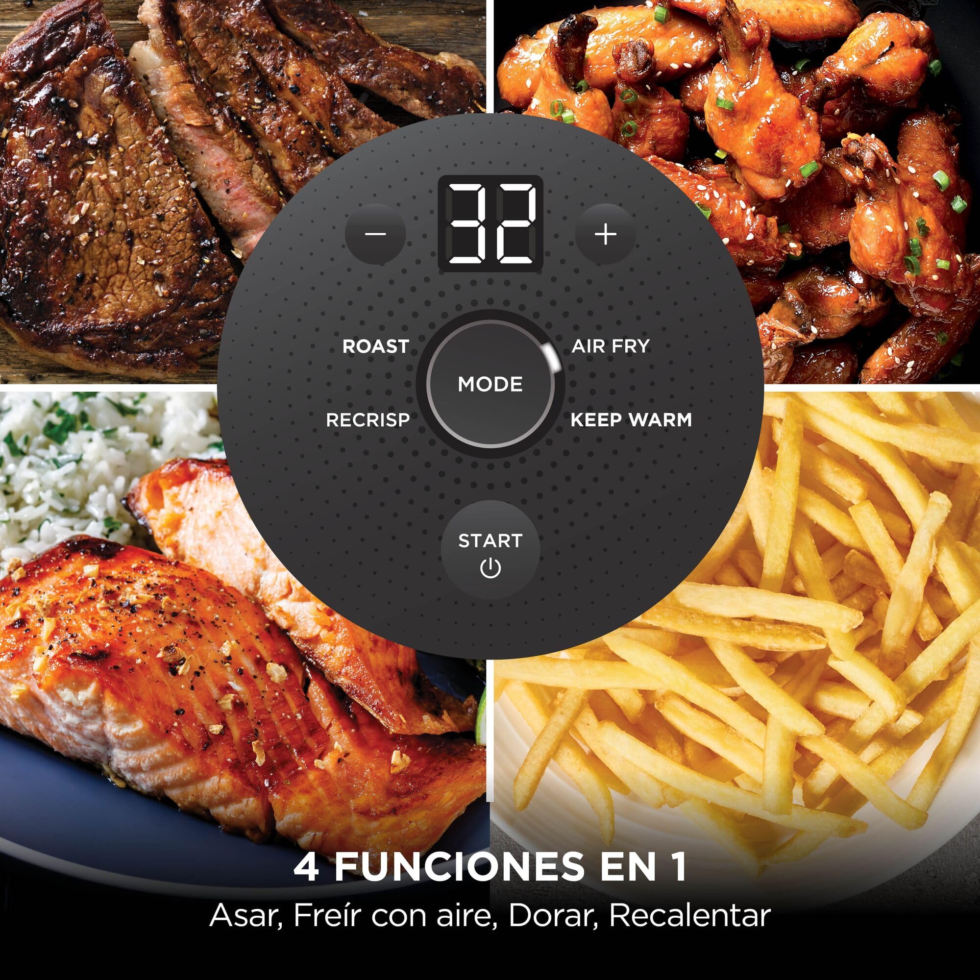 Ninja CRISPi Freidora de Aire portátil, 3,8 l, 4 en 1, freír con Aire, Asar, Mantener Caliente y gratinar, compacta, Incluye 2 recipientes de Vidrio extraíbles y Tapas