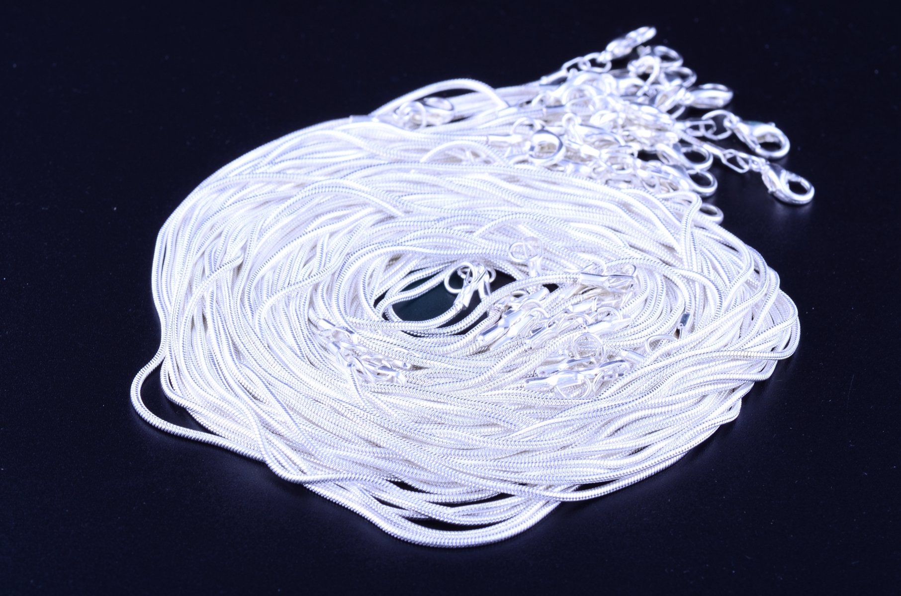 Naszyjnik z łańcuszkiem wężowym, biały, rozjaśniający, 24 szt., posrebrzany 925, 1,2 mm, DIY, błyszczące ogniwo z karabińczykami, do produkcji biżuterii