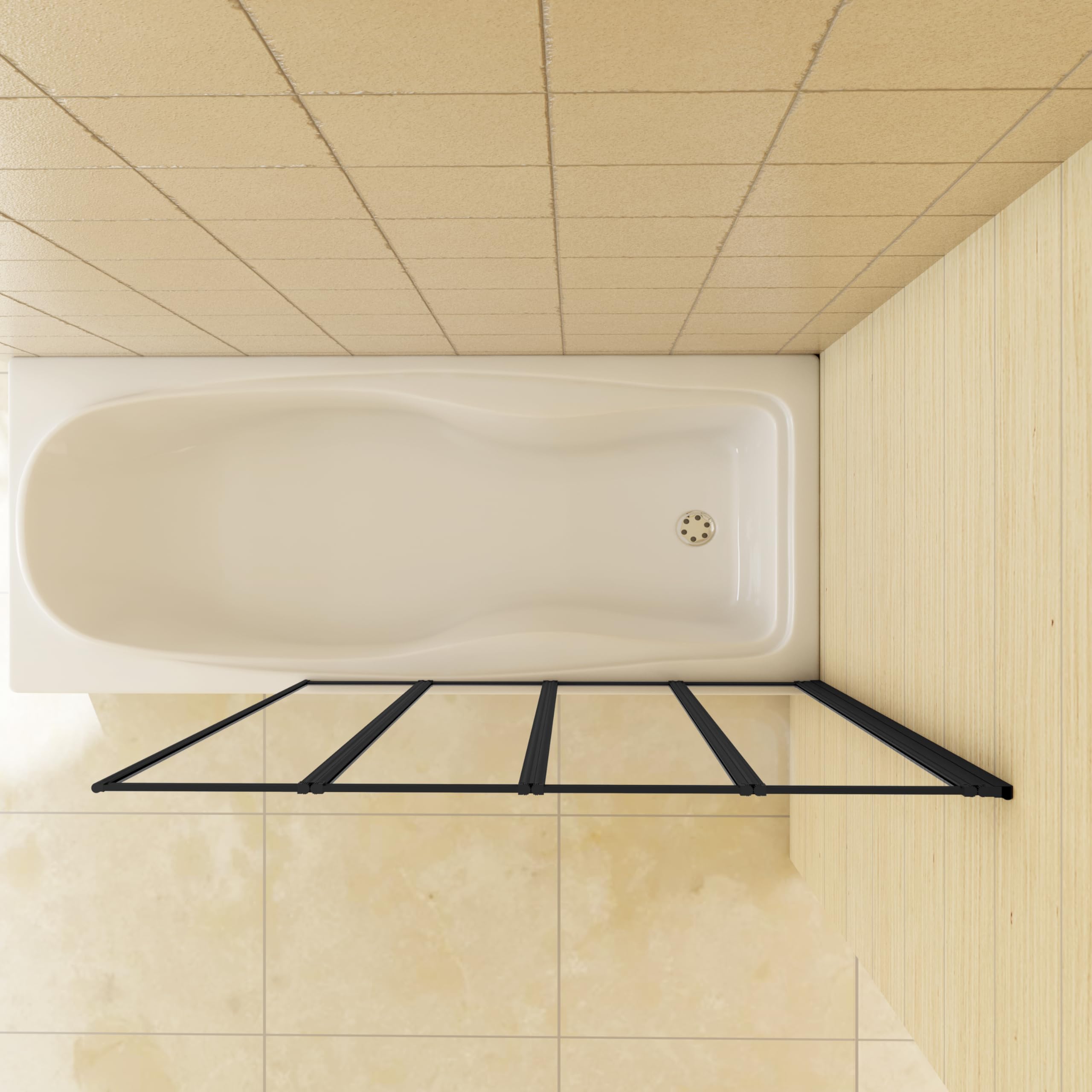 Mampara de bañera plegable 4 hojas, perfil negro mate, 4mm cristal templado, 140x90cm