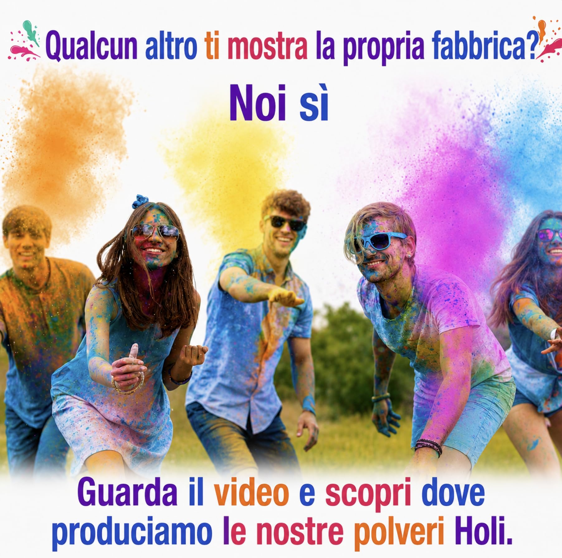 Polveri Holi Colorate – 6 buste da 500 g (3 kg) + 6 Occhiali da Sole