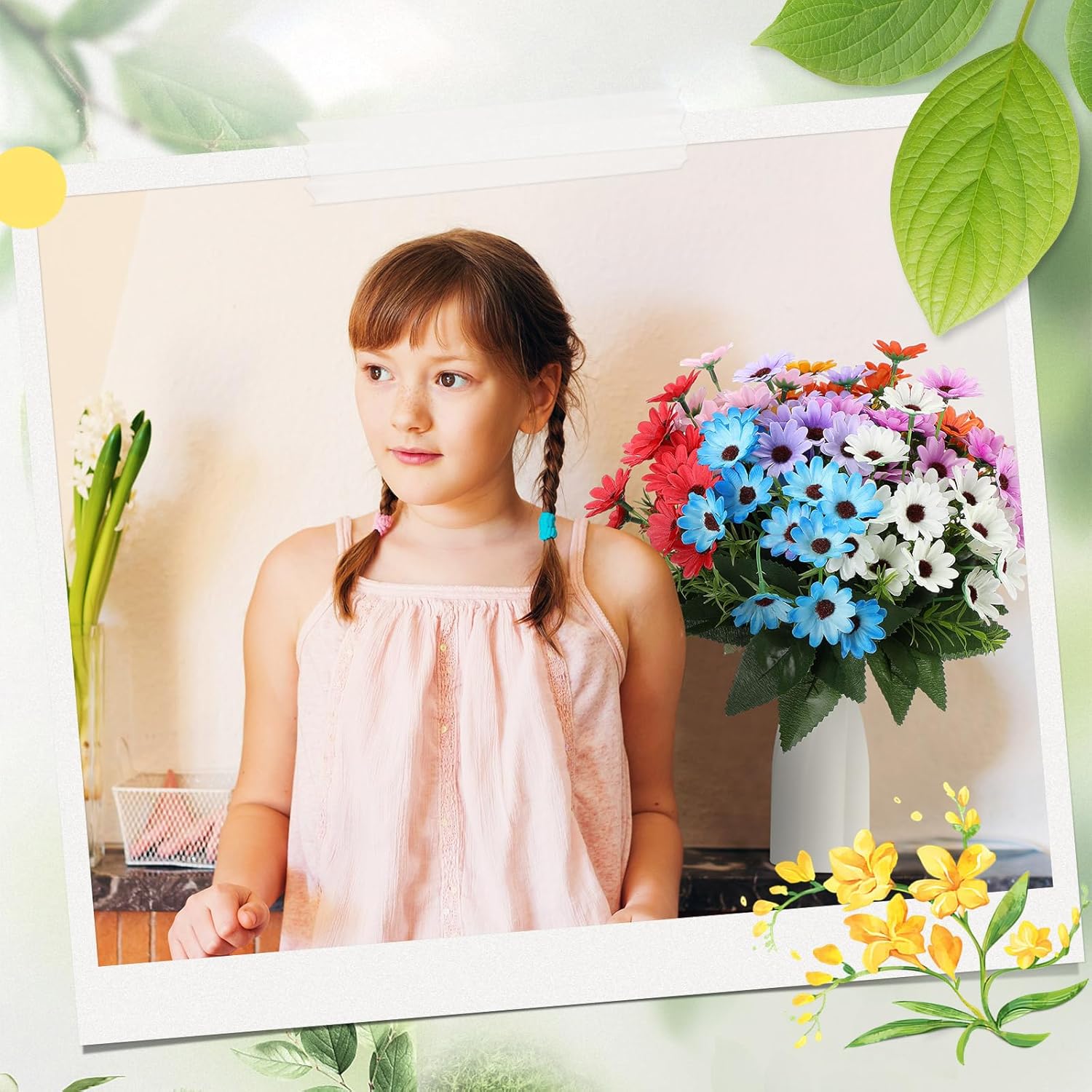 Zeyune 30 Bundles Artificial Silk Daisy Flower Fake Daisies 9 Colors Outdoor UV Resistant Sunflower Stem Faux Floral Plants for Hanging Planter Home Wedding Garden Porch Window, Multicolor - Image 4